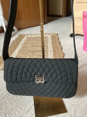 Bally Black Quilted Shoulder Bag with Silver-Tone Hardware Vintage Y2K